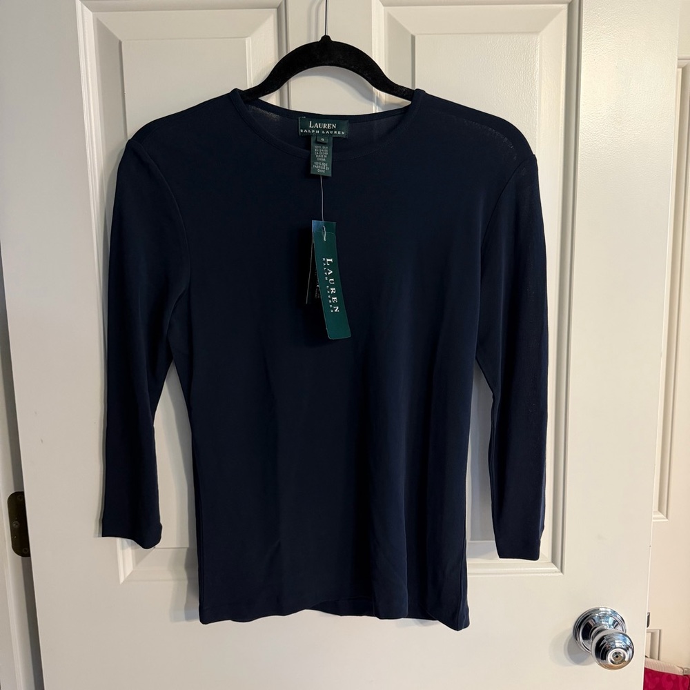 Ralph Lauren Women's Mesh Navy Long Sleeve Tee